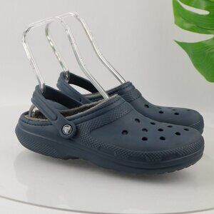 Crocs Women's Classic Lined Fuzzy Clogs Size 11 Navy Blue Rubber Comfy Slingback